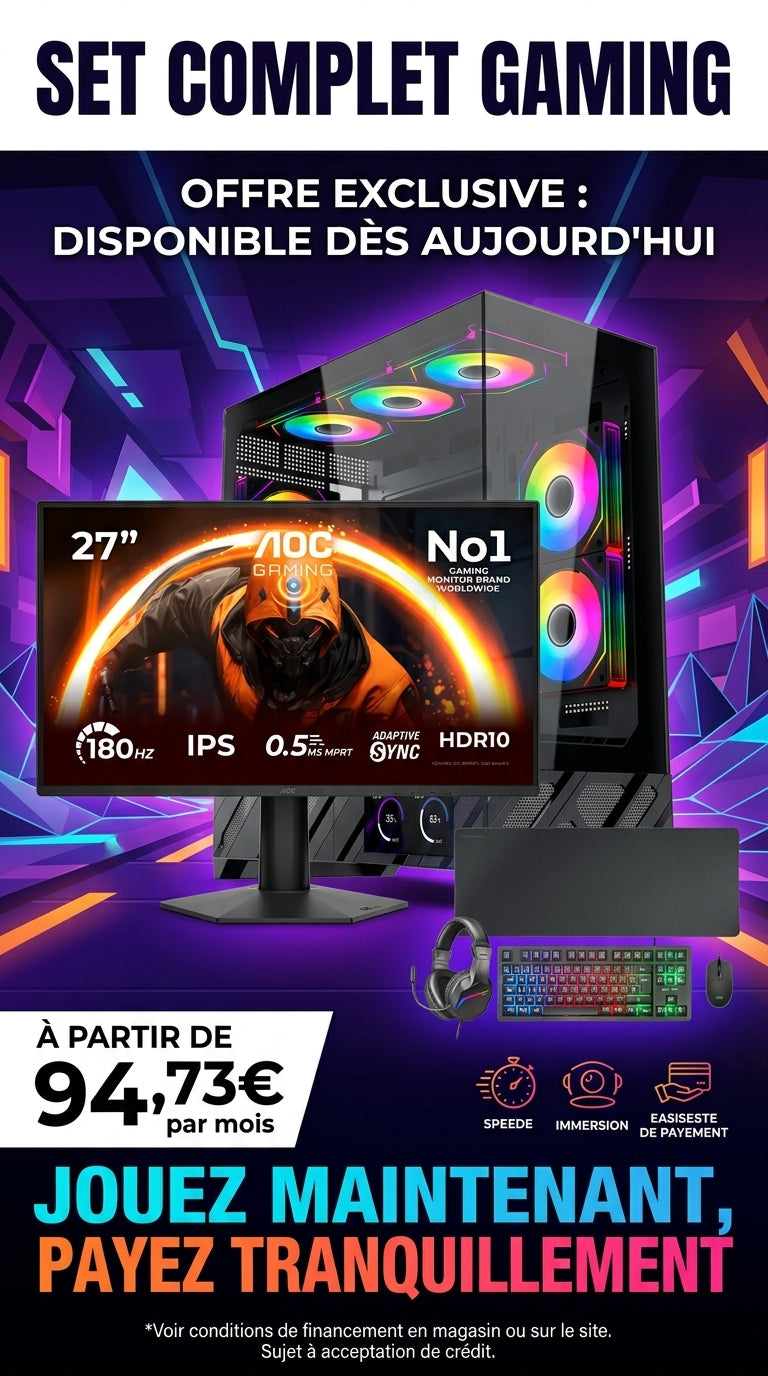 GAMING PACK COMPLET ULTRA FHD (tour, écran, claviers, souris, tapis, casque)