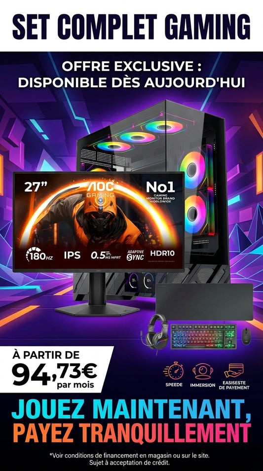 GAMING PACK COMPLET ULTRA FHD (tour, écran, claviers, souris, tapis, casque)