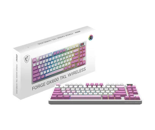 Clavier Gamer sans fil mécanique MSI Forge GK600 TKL RGB (Blanc/Violet)